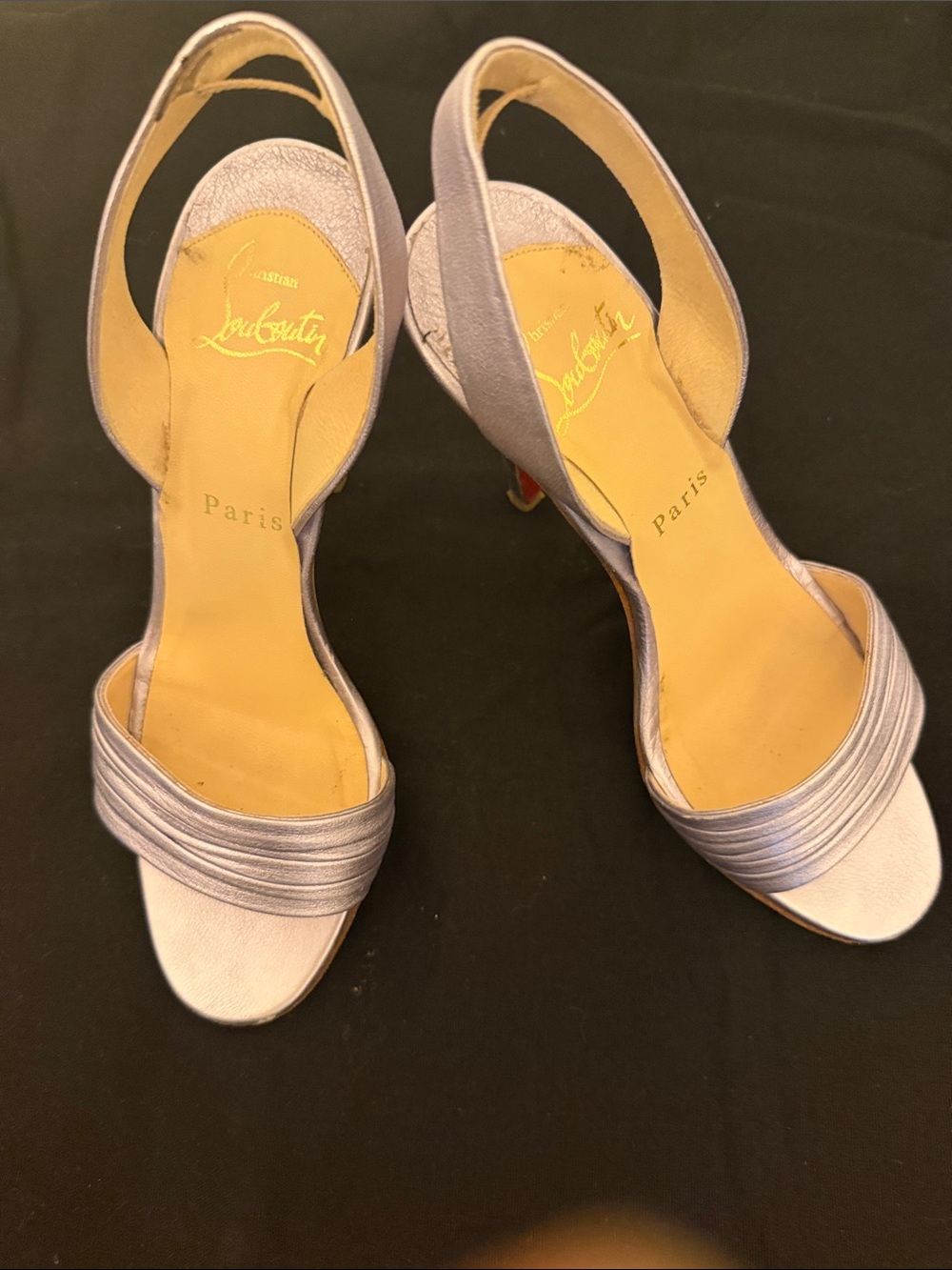 Christian Louboutin Metallic Silver Open-Toe Slingback Heels Size 6